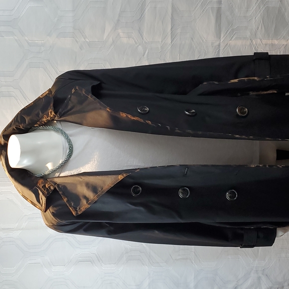 NWT Tahari Maggie Black Trench Coat with Leopard detail size Small. - Picture 8 of 14